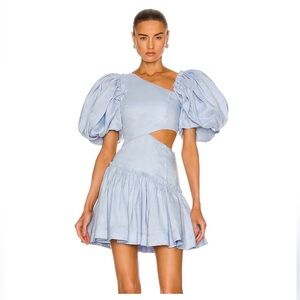 Aje Chateau cutout mini dress in blue linen